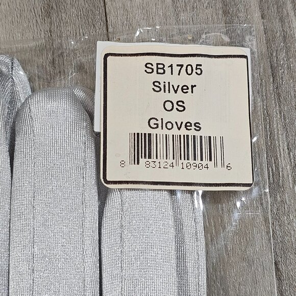 Coquette Long Silver Satin Gloves Opera Length, One Size - Picture 2 of 3